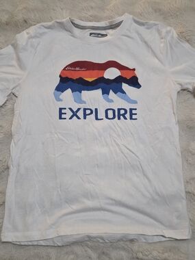 Eddie Bauer White Crewneck Tee with Red Graphic